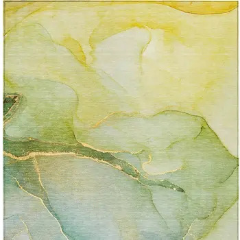 3' X 5' Green Abstract Washable Non Skid Indoor Outdoor Area Rug