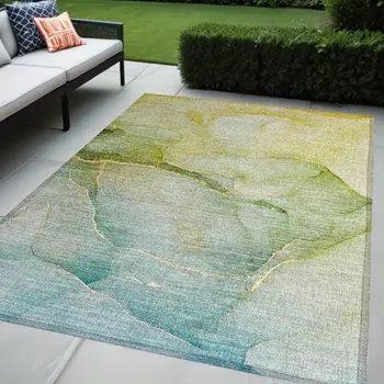 5' X 8' Green Abstract Washable Non Skid Indoor Outdoor Area Rug