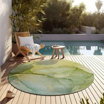 8' Round Green Round Abstract Washable Non Skid Indoor Outdoor Area Rug