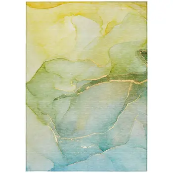 8' X 10' Green Abstract Washable Non Skid Indoor Outdoor Area Rug