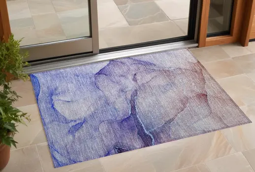 2' X 3' Blue and Brown Abstract Washable Non Skid Indoor Outdoor Area Rug