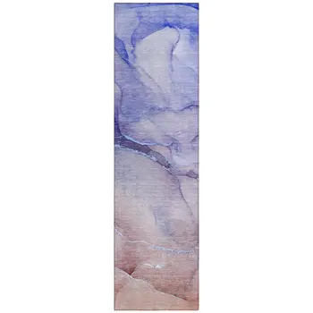 2' X 8' Blue and Purple Abstract Washable Non Skid Indoor Outdoor Runner Rug