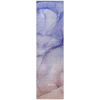 2' X 8' Blue and Purple Abstract Washable Non Skid Indoor Outdoor Runner Rug
