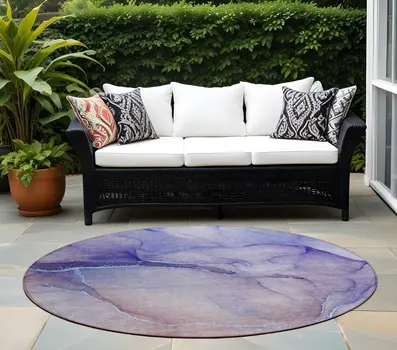 8' Round Blue and Brown Round Abstract Washable Non Skid Indoor Outdoor Area Rug