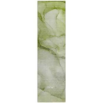 8' Runner Olive Green Abstract Washable Non Skid Indoor Outdoor Runner Rug