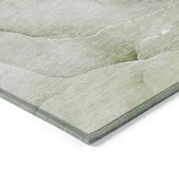 8' Runner Olive Green Abstract Washable Non Skid Indoor Outdoor Runner Rug