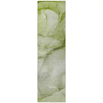 8' Runner Olive Green Abstract Washable Non Skid Indoor Outdoor Runner Rug