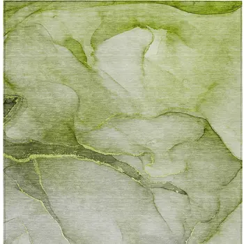 3' X 5' Olive Green Abstract Washable Non Skid Indoor Outdoor Area Rug