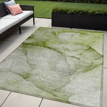5' X 8' Olive Green Abstract Washable Non Skid Indoor Outdoor Area Rug
