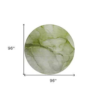 8' Olive Green Round Abstract Washable Indoor Outdoor Area Rug