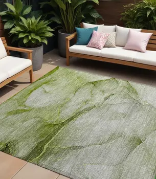 8' X 10' Olive Green Abstract Washable Indoor Outdoor Area Rug