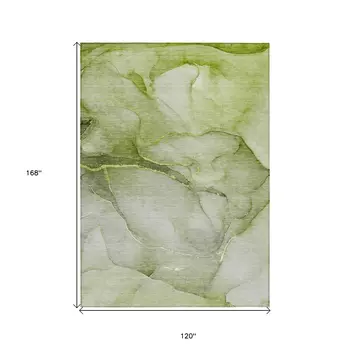 10' X 14' Olive Green Abstract Washable Non Skid Indoor Outdoor Area Rug