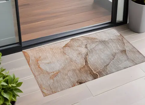 3' X 5' Taupe Abstract Washable Non Skid Indoor Outdoor Area Rug