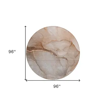 8' Taupe Round Abstract Washable Indoor Outdoor Area Rug