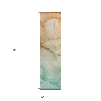 8' Runner Teal Abstract Washable Non Skid Indoor Outdoor Runner Rug