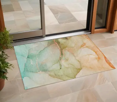 3' X 5' Green and Pink Abstract Washable Non Skid Indoor Outdoor Area Rug