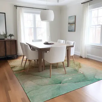 3' X 5' Green and Pink Abstract Washable Non Skid Indoor Outdoor Area Rug
