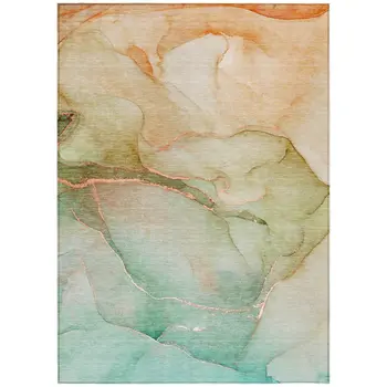 8' X 10' Teal Abstract Washable Non Skid Indoor Outdoor Area Rug