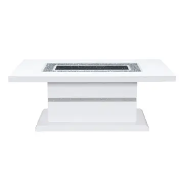 52" White Wood And Faux Crystal Pedestal Coffee Table