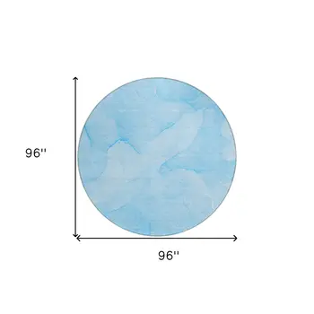 8' Round Blue Round Abstract Washable Non Skid Indoor Outdoor Area Rug