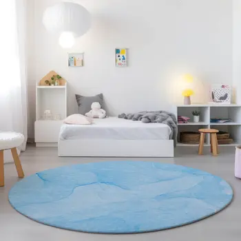 8' Round Blue Round Abstract Washable Non Skid Indoor Outdoor Area Rug