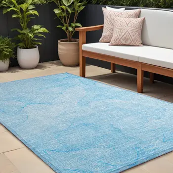 8' X 10' Blue Abstract Washable Non Skid Indoor Outdoor Area Rug