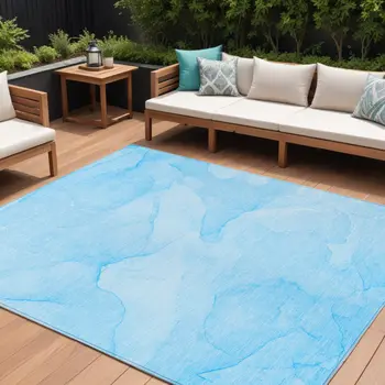 10' X 14' Blue Abstract Washable Non Skid Indoor Outdoor Area Rug