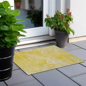 2' X 3' Gold Abstract Washable Non Skid Indoor Outdoor Area Rug
