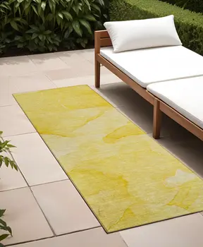 2' X 8' Gold Abstract Washable Non Skid Indoor Outdoor Runner Rug