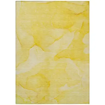 3' X 5' Gold Abstract Washable Non Skid Indoor Outdoor Area Rug