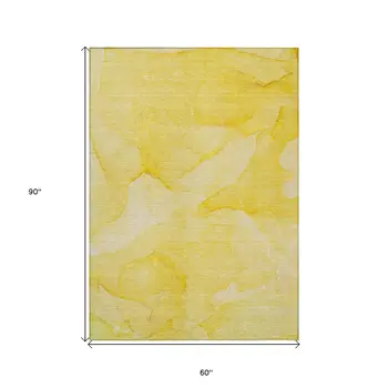 5' X 8' Gold Abstract Washable Non Skid Indoor Outdoor Area Rug