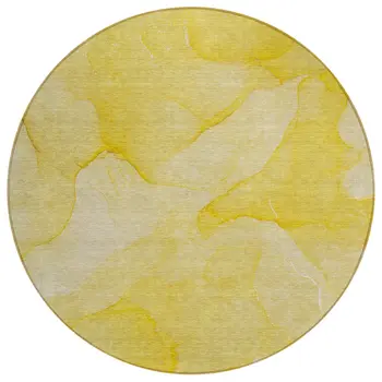 8' Round Gold Abstract Washable Non Skid Indoor Outdoor Area Rug