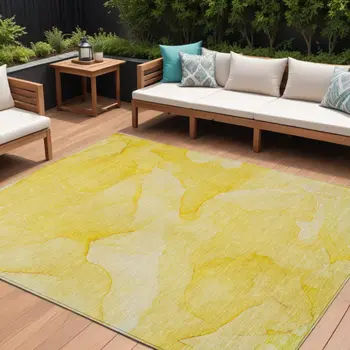 10' X 14' Gold Abstract Washable Non Skid Indoor Outdoor Area Rug
