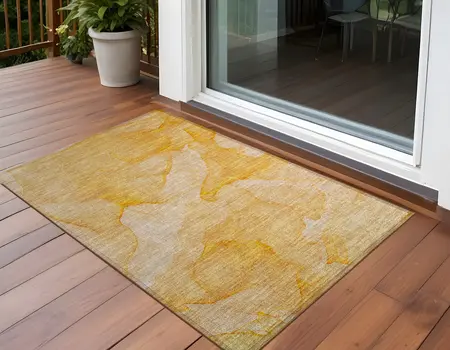 2' X 3' Orange Abstract Washable Non Skid Indoor Outdoor Area Rug