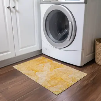 2' X 3' Orange Abstract Washable Non Skid Indoor Outdoor Area Rug