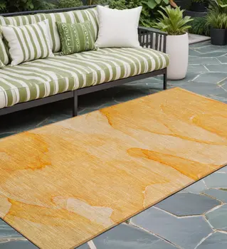 2' X 8' Orange Abstract Washable Non Skid Indoor Outdoor Runner Rug