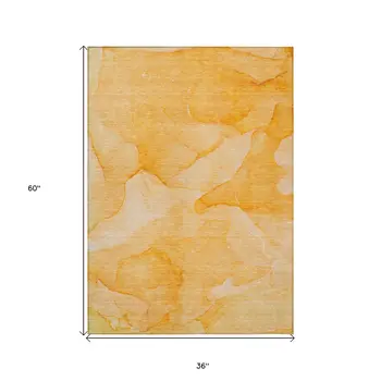 3' X 5' Orange Abstract Washable Non Skid Indoor Outdoor Area Rug