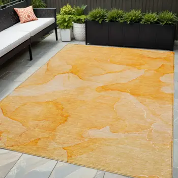 5' X 8' Orange Abstract Washable Non Skid Indoor Outdoor Area Rug