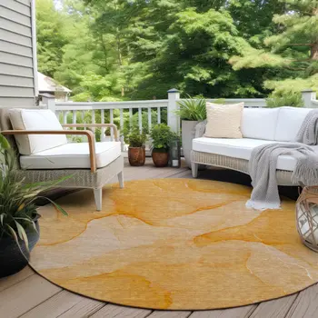 8' Round Orange Abstract Washable Non Skid Indoor Outdoor Area Rug