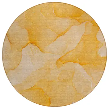8' Round Orange Abstract Washable Non Skid Indoor Outdoor Area Rug