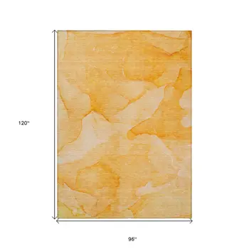 8' X 10' Orange Abstract Washable Non Skid Indoor Outdoor Area Rug