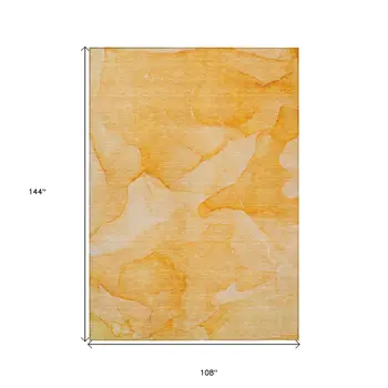9' X 12' Orange Abstract Washable Non Skid Indoor Outdoor Area Rug