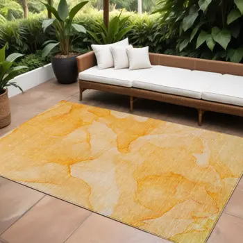 9' X 12' Orange Abstract Washable Non Skid Indoor Outdoor Area Rug