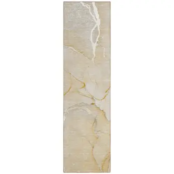 2' X 8' Beige Abstract Washable Indoor Outdoor Runner Rug