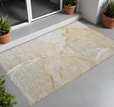 3' X 5' Beige Abstract Washable Indoor Outdoor Area Rug