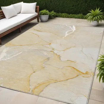 5' X 8' Beige Abstract Washable Indoor Outdoor Area Rug