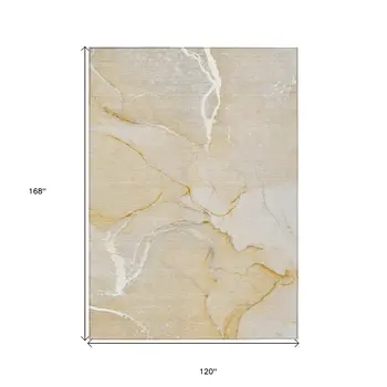 10' X 14' Beige Abstract Washable Non Skid Indoor Outdoor Area Rug