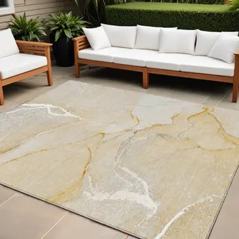 10' X 14' Beige Abstract Washable Non Skid Indoor Outdoor Area Rug