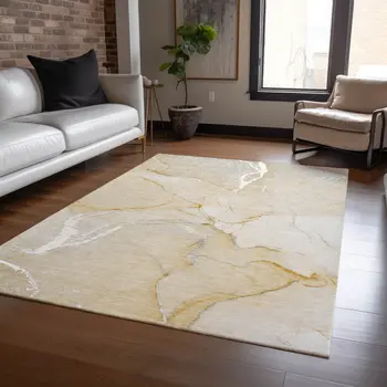 10' X 14' Beige Abstract Washable Non Skid Indoor Outdoor Area Rug