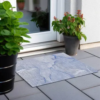 2' X 3' Blue Abstract Washable Non Skid Indoor Outdoor Area Rug